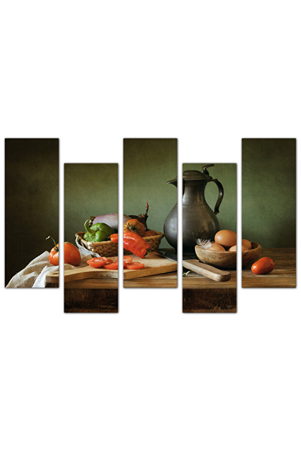 لوحه جداريه - خضروات و بيض - e109 - مقسمه خمسة قطع متدرجه - 2 - 1