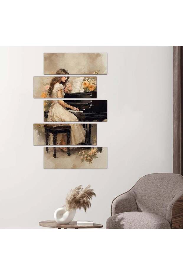 لوحه جداريه رسمة فتاة تعزف البيانو - ٢٤٥٦١ - مقسمه خمسة قطع متدرجه - 2
