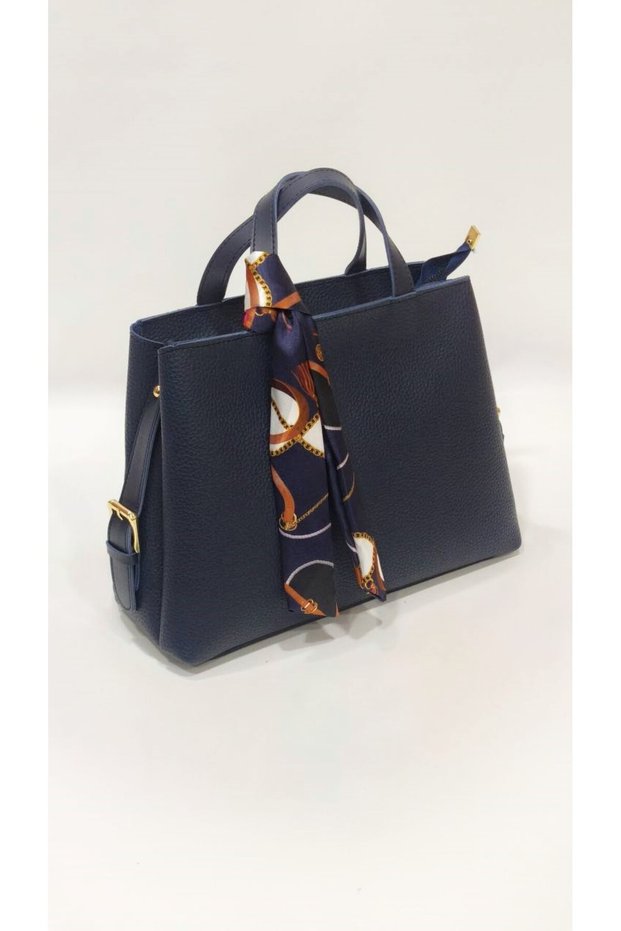 Large Size Women's Hand and Shoulder Bag with Scarf Detail and Long Crossbody Strap
