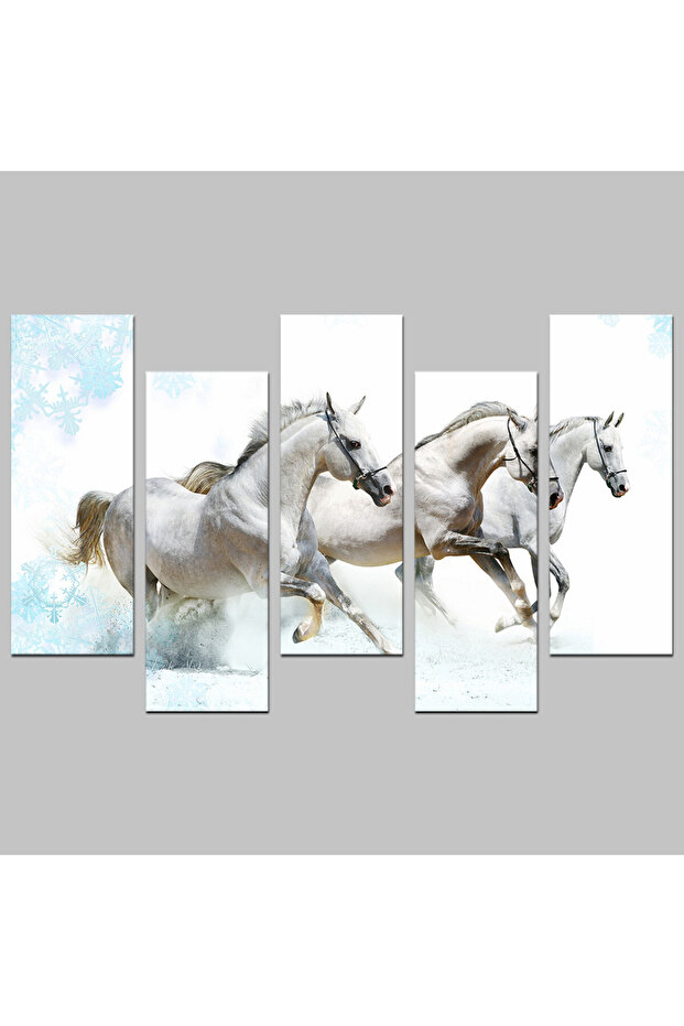 Wall panel - White horses running - 703 - divided into five graduated pieces - 2