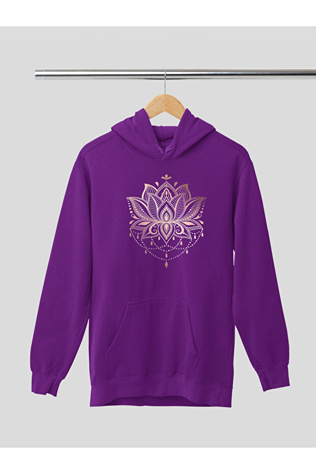 Yoga Meditation Chakra Printed Cotton Long Sleeve Ribbed 3 Yarn Hooded Sweatshirt