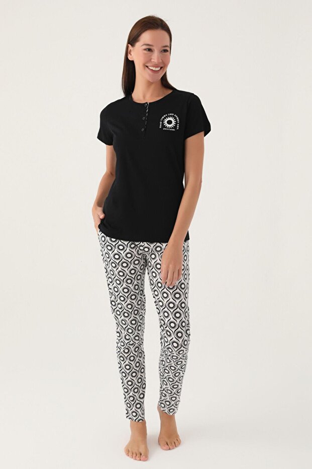 Women's 100% Cotton Patterned Short Sleeve Pajama Set