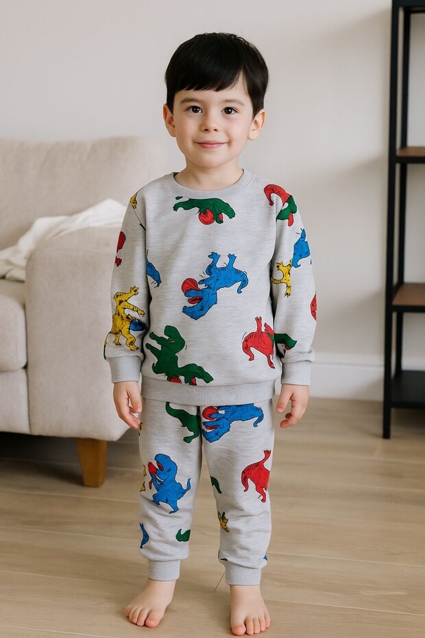 Boys' Colorful Seasonal Cotton Pajama Set with Dinosaur Figures