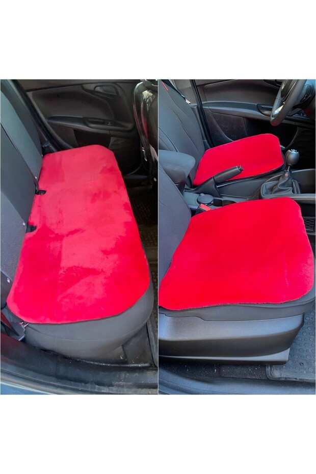 Soft Furry Plush Layer Car Seat Protector Cushion Front Back Red