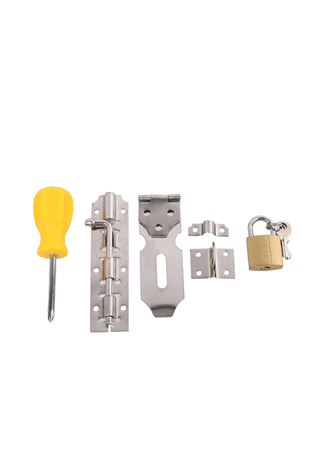 Door Latch and Lock Set - Complete Hardware Kit with Padlock, Latch, Screws & Screwdriver - 3
