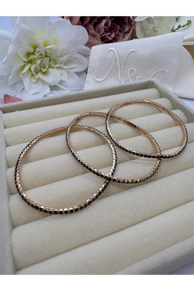 Zircon Stone Sparkling Waterway Flexible Bracelet (3 Pieces)