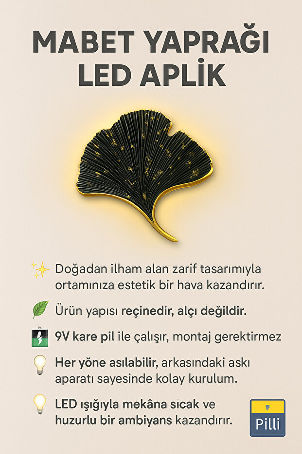 Modern ledli Mabet yaprağı aplik pilli Ebat(35×32) - 3