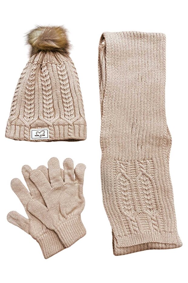 9-15 Years Old Girl Scarf Beret Glove 3 Piece Set