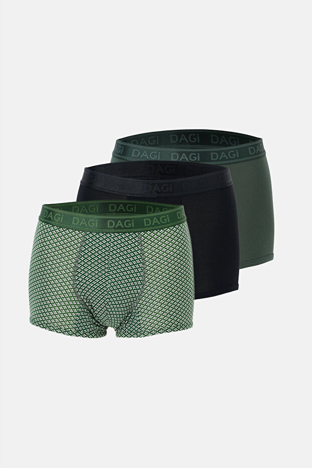 Yeşil 3'lü Desenli Micro Modal Boxer - 1