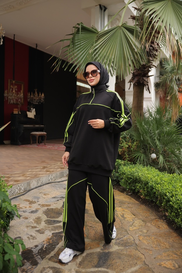 Modest Tracksuit Set Two-Piece Set Zippered Neck