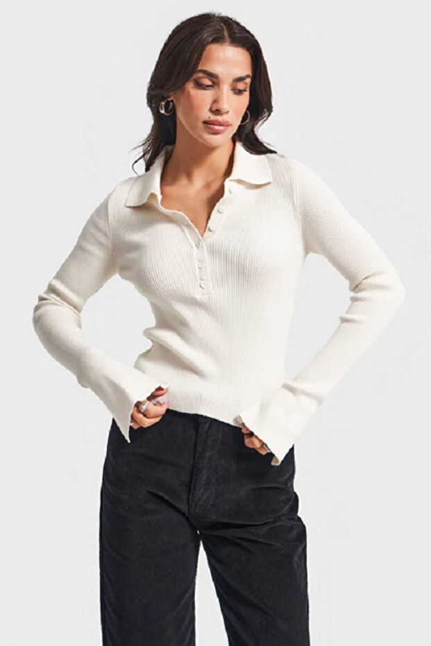 itsbasic Kadın Siyah Renk Polo Yaka Viskon Esnek Kumaş Triko - 1