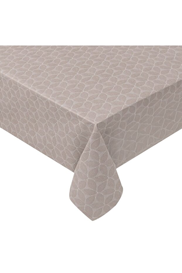 Beige Laminated Tablecloth with Leaf Pattern 180x140cm - 1