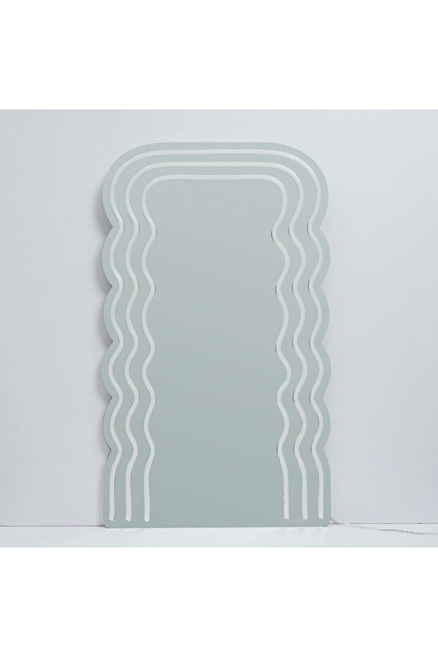 White Rectangular Mirror with Neon LED & Wavy Pattern - 3