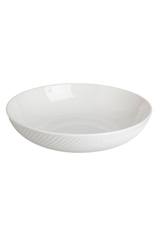 White Ceramic Deep Plate with Embossed Linear Pattern "Wave" 866ml - 1