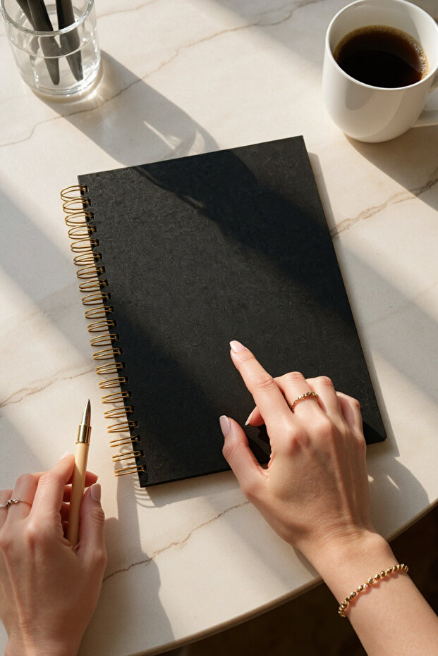 دفتر ملاحظات حلزوني بدون خطوط، مقاس A4 (21×29.7 سم)، 120 ورقة (240 صفحة)، غلاف من الورق المقوى الأسود