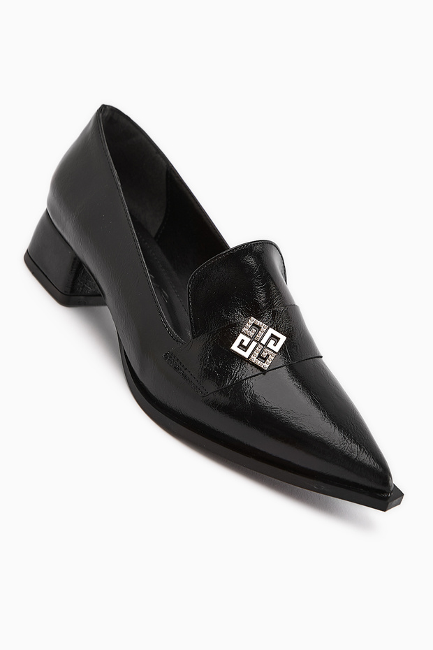 Jaklin Black Pointed Toe Low Heel Women's Shoes