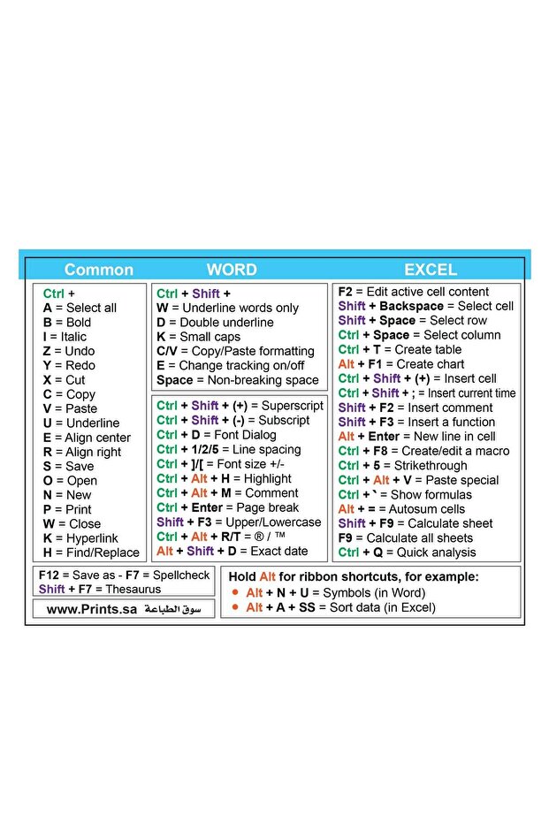 ملصق اختصارات Excel وWord للكيبورد – تصميم واضح ومقاوم للماء والخدوش لتحسين الإنتاجية