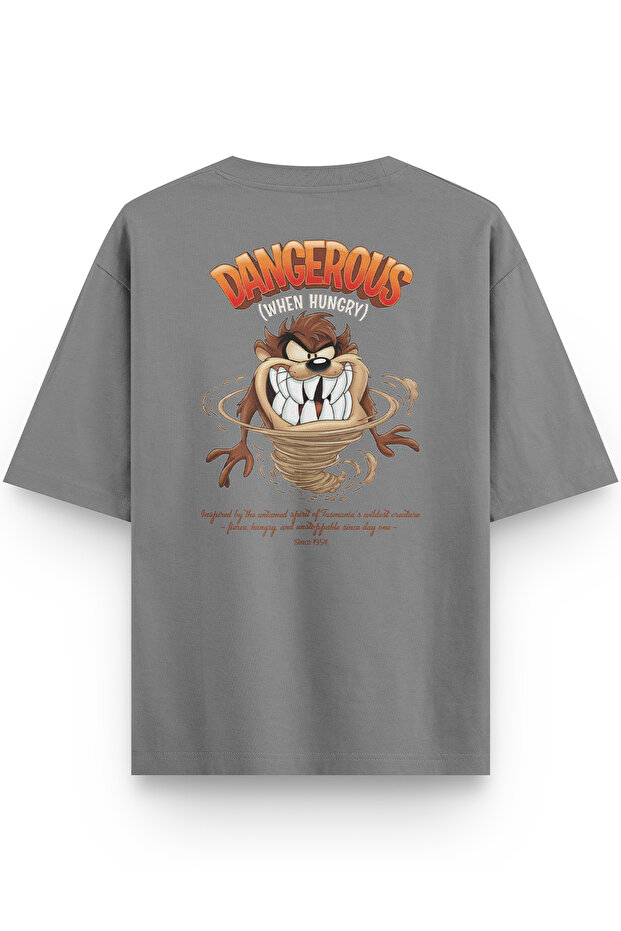 Tazmanian Devil Tazmanian Devil Back Printed Semi-Oversize Gray Tshirt 1392 - 1