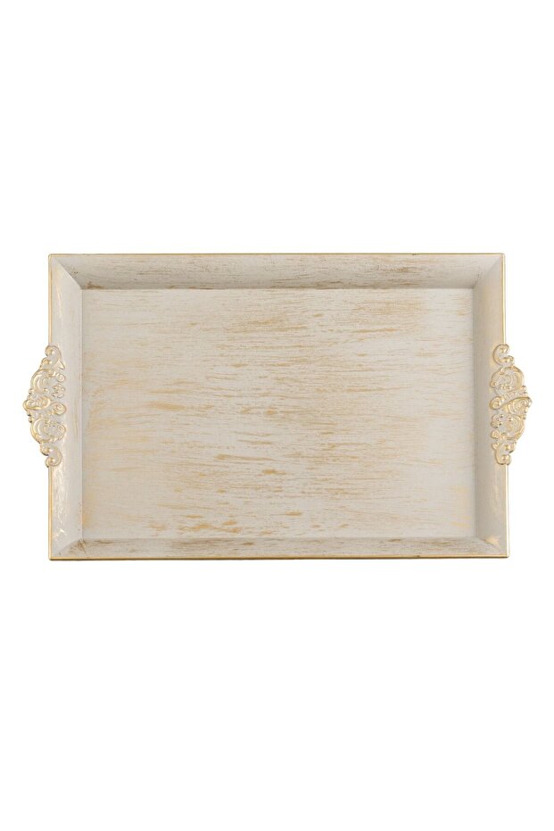 Rectangular Decorative Plastic Tray Beige Gold Brushed - 1