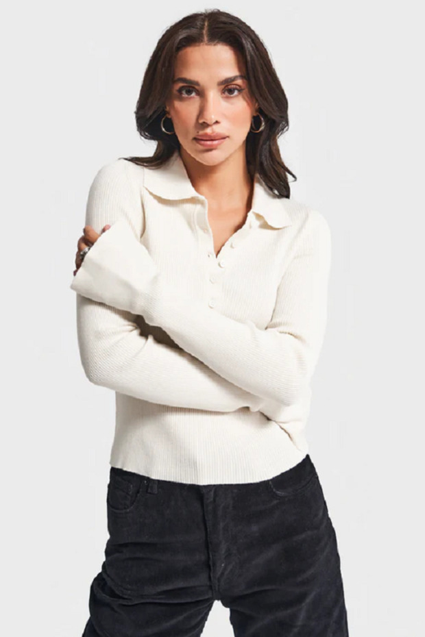 itsbasic Kadın Siyah Renk Polo Yaka Viskon Esnek Kumaş Triko - 3