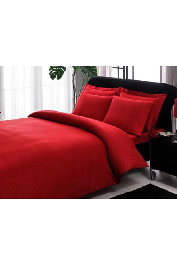 Premium Basic Stripe Double Bed Linen Red, 100% Cotton