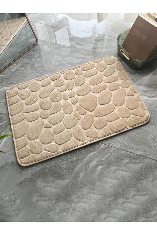 Bathroom carpet 3D pattern, beige, 60x40 cm, soft texture, non-slip - 10