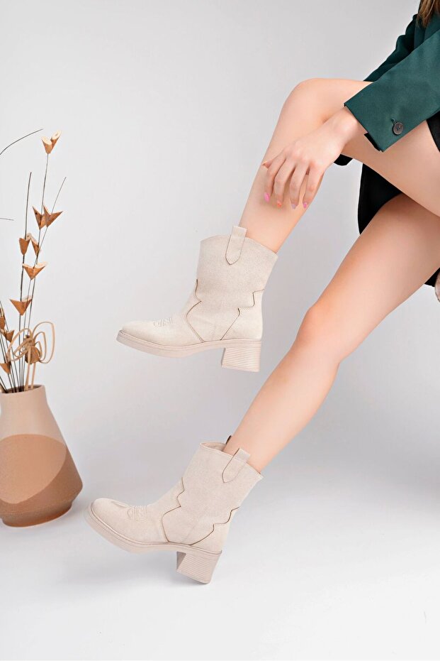 RABELLA KOVBOY NAKIŞLI MODEL KREM RENK RAHAT TABAN BOT - 3