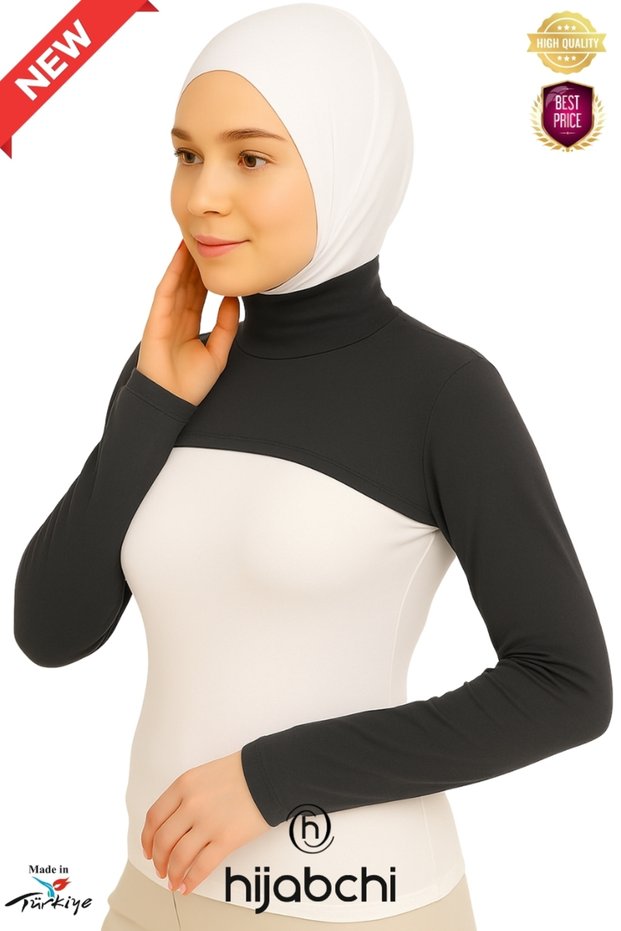 Neck Collar Sleeves Hijab - Turtleneck Viscose Stretch Fabric - Smoked