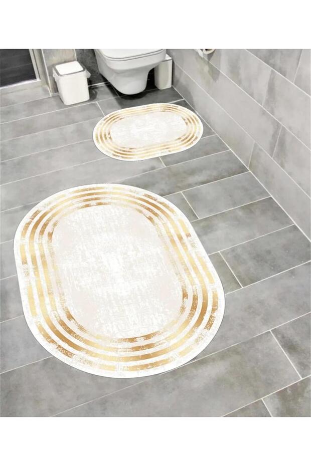 Water-Absorbent Non-Slip Bath Mat Set of 2 with Sponge Filling, Soft-Textured Decorative Set