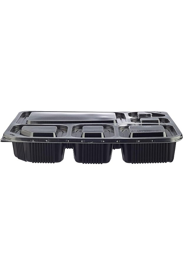 Disposable 4 Compartment Black Base, Bento, Food Storage, Microwavable Meal Prep Container w