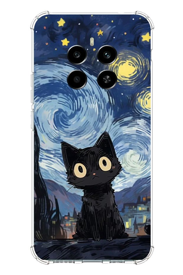 Realme 12 4g Compatible Midnight Cat Design Printed Silicone Case