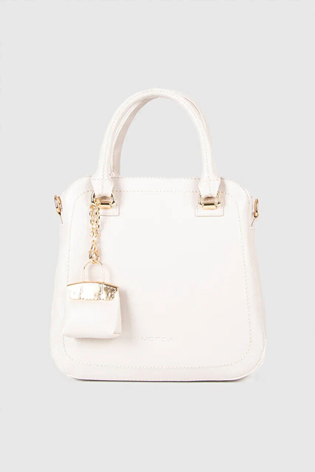 Women's Hand and Shoulder Bag Beige with Gold Detailed Strap