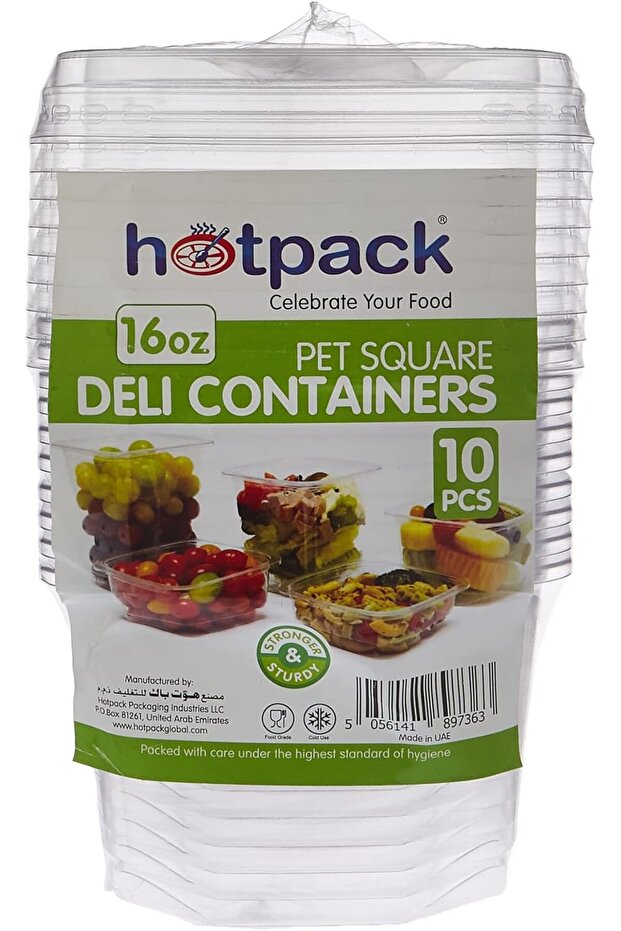 Disposable PET, Clear, Food Storage , Deli Container Square 16 ounce with Lid, 10 Pieces