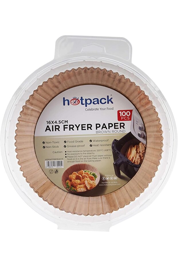 Air Fryer Paper Brown Round Liners 16x4.5cm, 100-Pieces