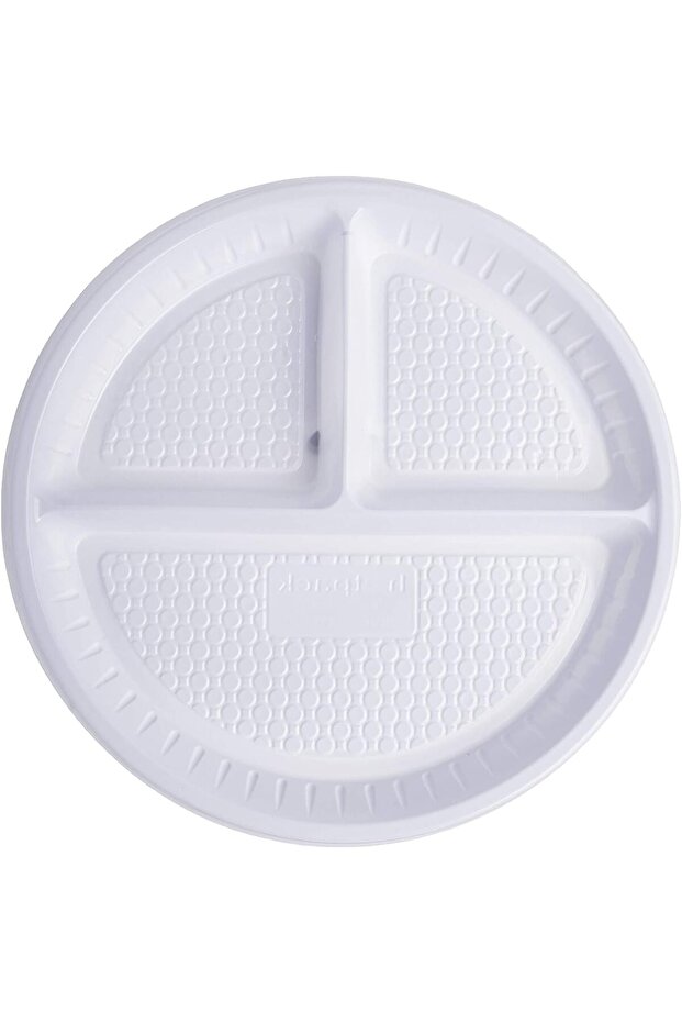 Disposable Plastic Round Plate White 10 inch, 3 Compartment 25 Pieces