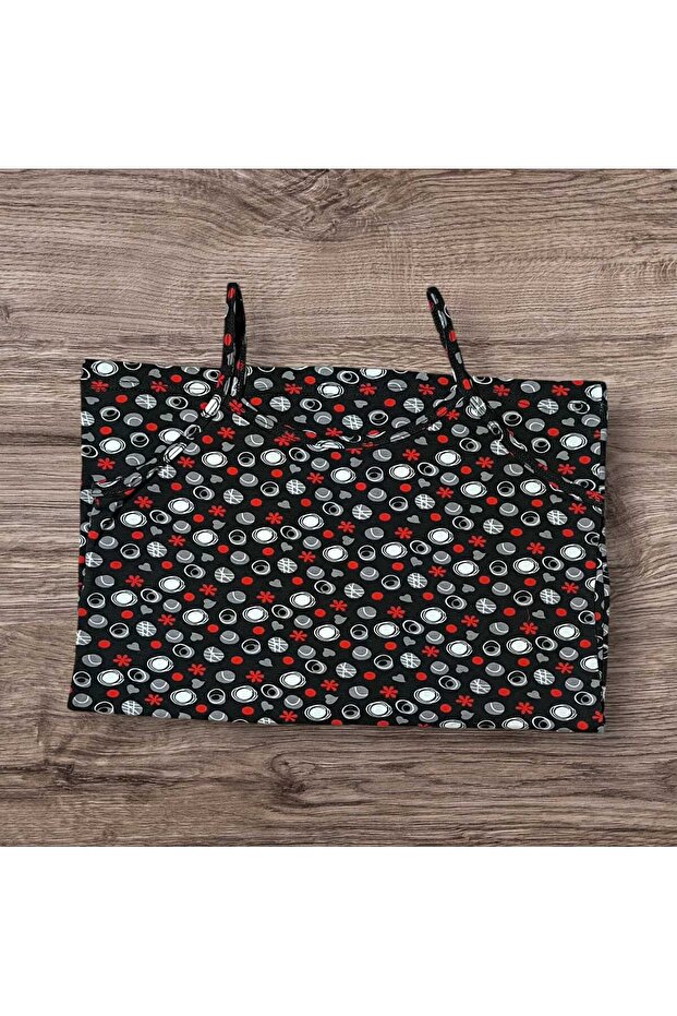 Black Small Patterned String Strap Tank Top - 3