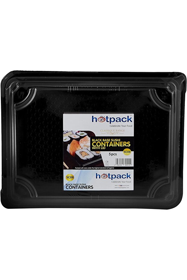 Disposable Black Base Sushi Container with Lid (SC08B), L-275X W-205X H 29mm, 5 Pieces