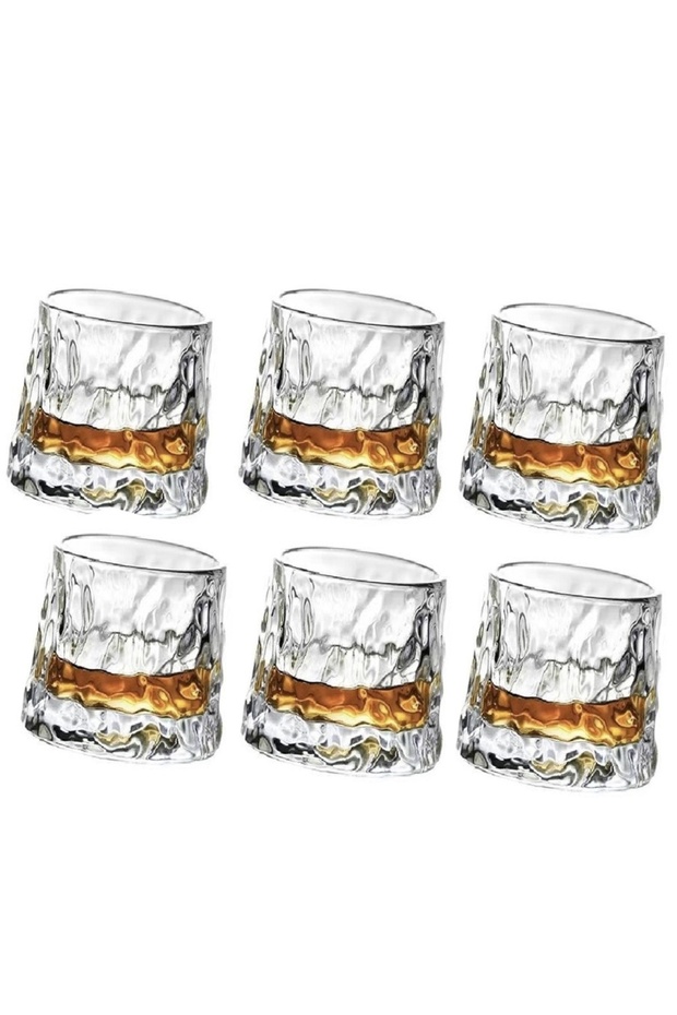 Set of 6 elegant glasses made of transparent glass with artistic design and inclined convex bottom - 1