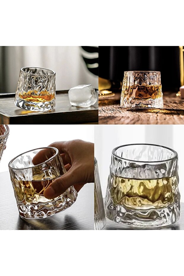 Set of 6 elegant glasses made of transparent glass with artistic design and inclined convex bottom - 3