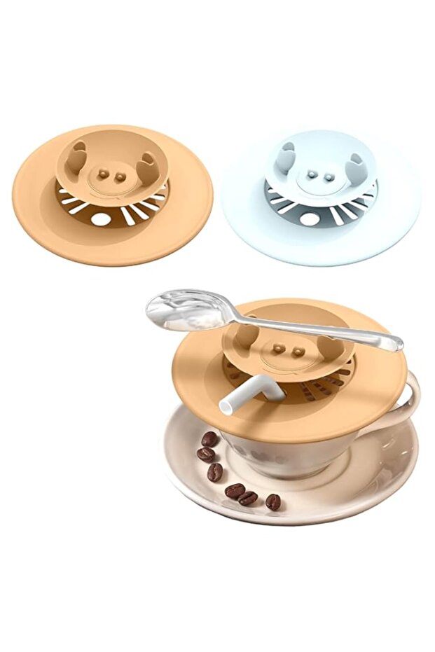 2 Pack Silicone Cup Lids, 4.3" Drink Covers - 2 Pieces Silicone Cup Covers | Dustproof Crab Design with Spoon & Straw Holder for Mugs, Tea & Coffee