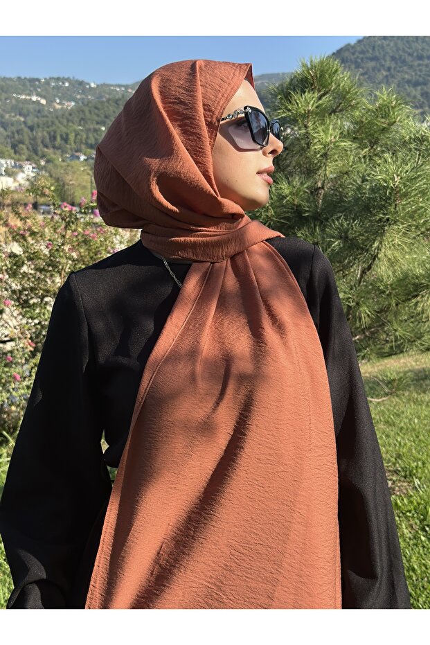 Hijab Viscose Silk Blended Aerobin Fabric Solid Color Shawl, Self Wrinkle Pattern Shawl - 5