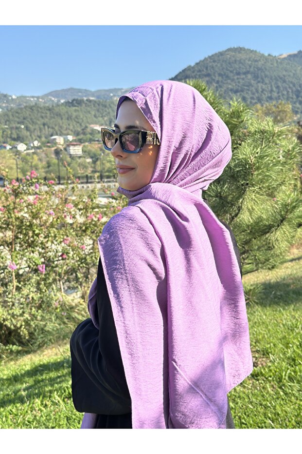 Hijab Viscose Silk Blended Aerobin Fabric Solid Color Shawl, Self Wrinkle Pattern Shawl - 1