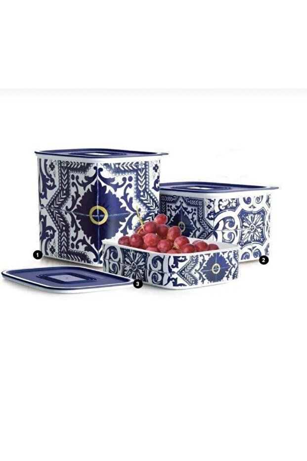 Su Set 3’lü Saklama Kabı Seti/ 500ml-1,3LT-2,1LT / Çini Desen - 1