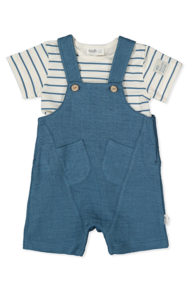 Linen Muslin Dungaree 2-Piece Set (Favorite Song) Navy Blue