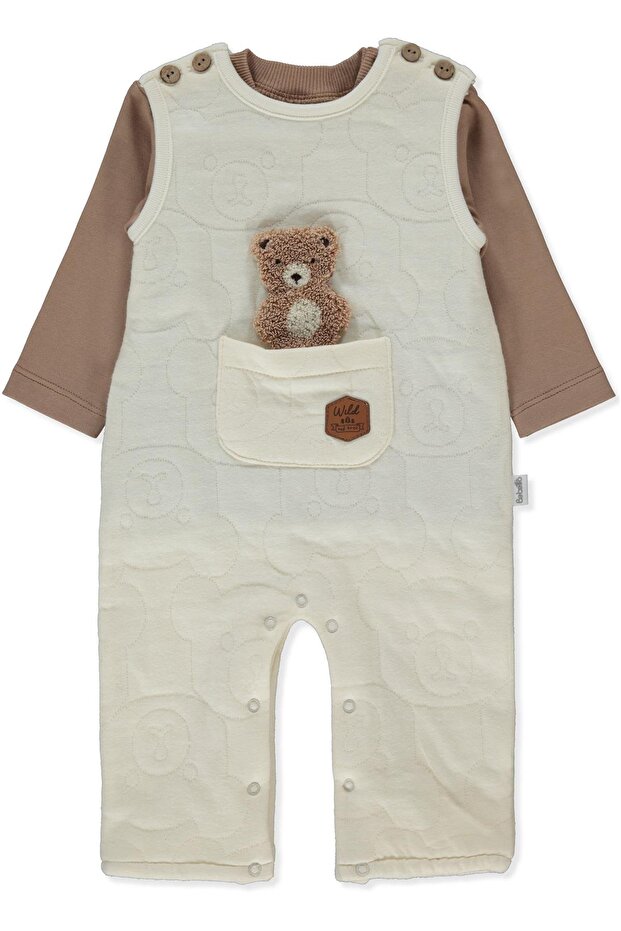 Jacquard Quilted Jumpsuit 2-Piece Set (Bearish) Ecru