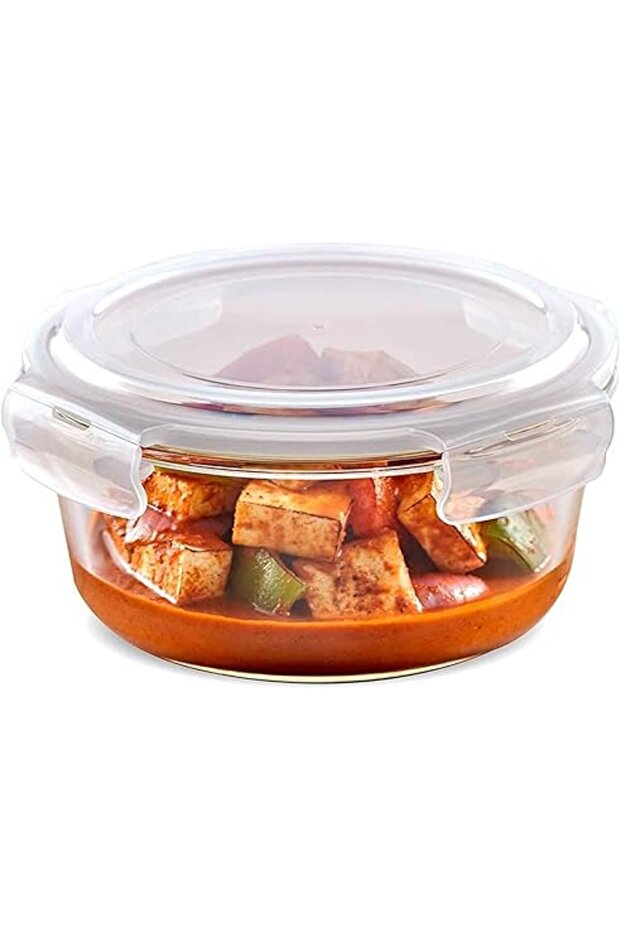 Round Glass Storage Container Airtight Lid Microwve Sfe Food Container
