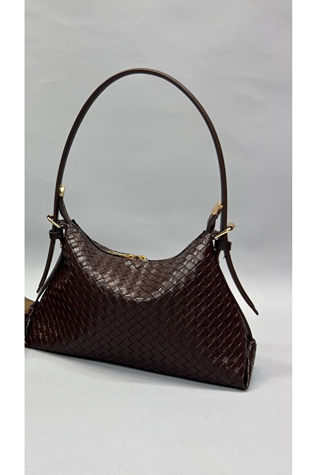 The Moiss Brown Knitted Pattern Soft Hand and Shoulder Bag