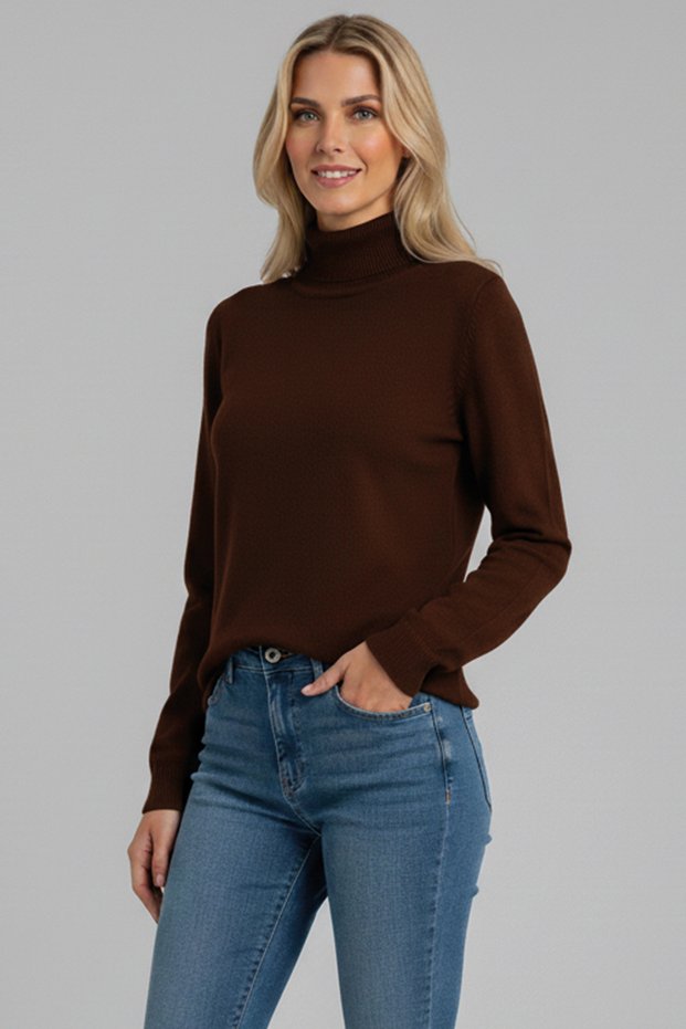 Women's Ribbed Knitted Oversize Comfort Turtleneck Long Sleeve Knitwear Sweater Mmf2008
