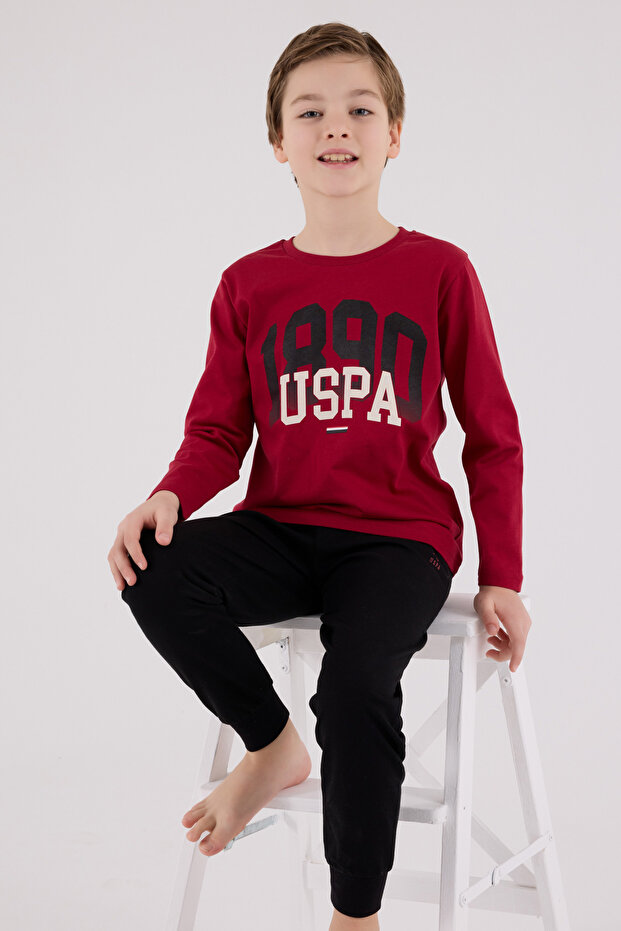 Boy's Crew Neck Printed Single Jersey Ribbed Pajama Set Th03Vlvrpol