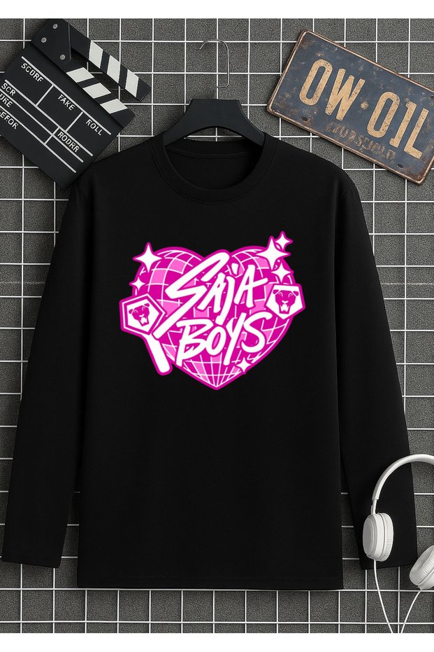 Saja Boys Printed T-Shirt Long Sleeve 100% Cotton Black T-Shirt
